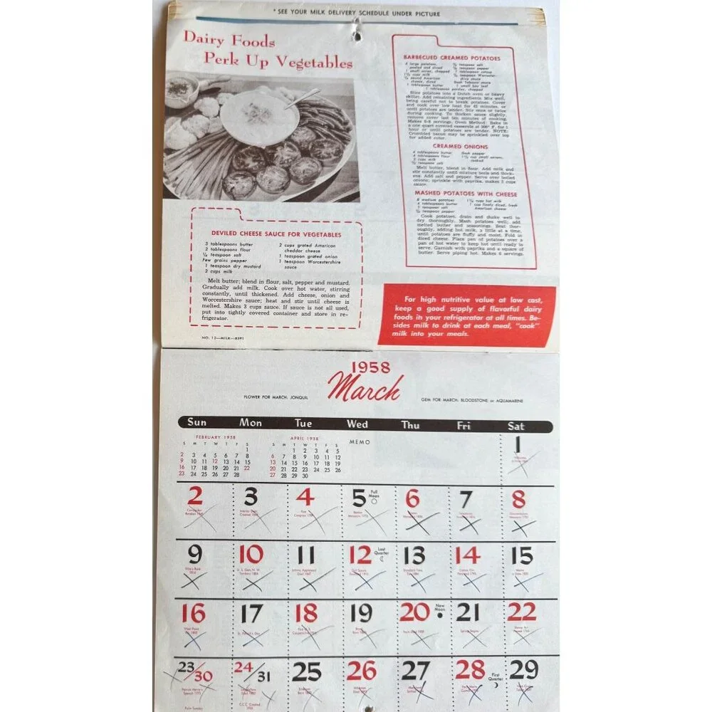 1958 Barton Christmas Holiday Dairy  Wall Calendar Coshocton Ohio Vintage 1950s - Picture 8 of 16